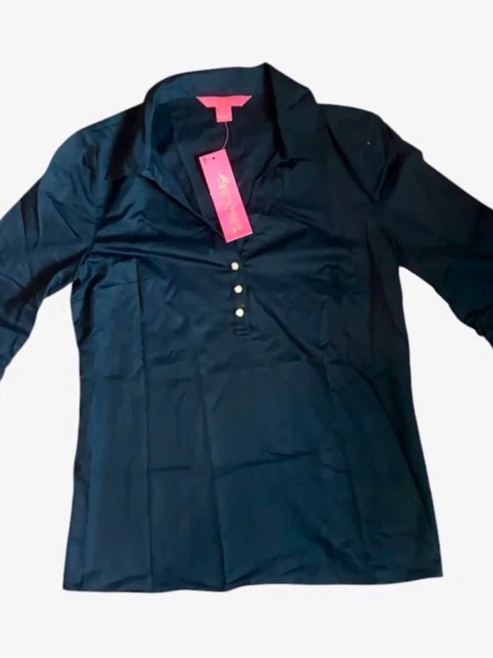 Lilly Pulitzer Black Polo-Style Button Front Top
